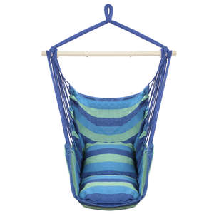 Distinctive <b>Blue</b> Cotton Canvas Hanging Rope <b>Chair</b> with Comfortable Pillows - Product Image 1