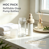 Flacon en verre sans air cylindrique imprimé à l'écran sérigraphique à surface brillante de 15/30/50 ml, pompe à pression, emballage MOC, crème de soin de la peau, emballage cosmétique