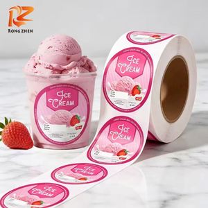 RONG ZHEN Rouleau d'étiquettes autocollantes personnalisées, imperméables et résistantes à la chaleur pour conteneur de crème glacée à la mangue 465ML, papier rectangulaire - Product Image 3