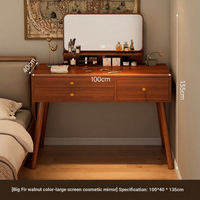 Ensemble coiffeuse en bois avec miroir rond et tabouret rembourré