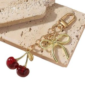 Cute Gold Crystal Cherry Charm Keychain Glitter Bow Keyring <b>Purses</b> <b>Backpack</b> Bag Pendant Jewelry Accessories Bling Fruit Key Ring - Product Image 5