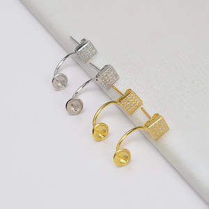 S925 <b>Silver</b> Luxury <b>Earrings</b> 14.5mm Marble & 4785 <b>Pearl</b> Trendy Vintage Religious DIY Accessories with Empty Holder - Product Image 2