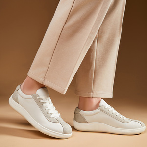 Fitness Walking Shoes <b>White</b> Genuine Leather Men's Sneakers Casual Outdoor Commuter Shoes Front <b>Laces</b> Daily Use - Product Image 3