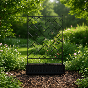 Black Steel Garden Planter With <b>Trellis</b> 2Pcs Modern Outdoor Flower <b>Pot</b> For Garden <b>Planting</b> - Product Image 2