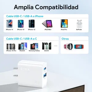 Fast Charger <b>USB</b>/Type-C Dual Ports 20W Output (GAR161B) White 1-Hour Charge Universal Voltage Short Circuit SCP PD <b>Adapter</b> Gift - Product Image 3