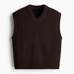 Chaleco de punto <span class=keywords><strong>sin</strong></span> mangas para <span class=keywords><strong>hombre</strong></span> con cuello en V, diseño jacquard hueco, color liso - Product Image 2