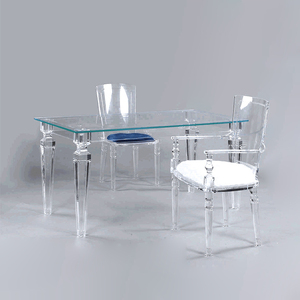 Mesa de Comedor Moderna de Acrílico para Bodas con Estructura de Acero Inoxidable <span class=keywords><strong>y</strong></span> Cubierta de Vidrio Templado para Hotel, Restaurante, Banquete <span class=keywords><strong>y</strong></span> Uso Doméstico - Product Image 6