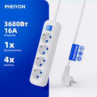 PHEIYON Multiprise murale européenne 4 prises avec interrupteur principal 16A 3680W, prise Schuko, pour bureau, salon, hôpital