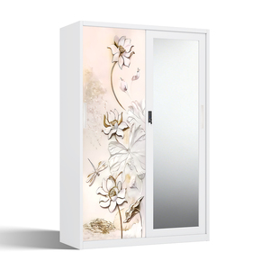 Armario de Acero con Diseño Estampado y Puertas Corredizas con Espejo de 1200 mm para Almacenamiento en el Dormitorio - Product Image 2