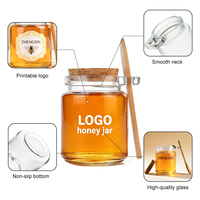 Pot à miel en verre de luxe personnalisé vide avec cuillère et cuillère en bois, 100 ml et 250 ml