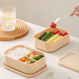 Household Rectangle Food Grade Silicone <b>Kids</b> Snack Fruit Containers Microwave Safety Bento <b>Lunch</b> <b>Box</b> With Silicone Lid - Product Image 4