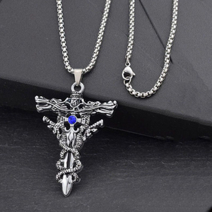 Punk-Mode Titan-Stahlkette für Männer, Legierung Doppeldrachen-Schwert-Anhänger Choker <span class=keywords><strong>Ring</strong></span>, Vintage Böser Blick Kreuz Schmuck Geschenk - Product Image 6