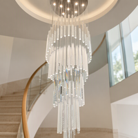 Lustre moderne en cristal K9 en spirale avec tiges triangulaires pour escalier, salon, villa, maison, luminaire suspendu au plafond