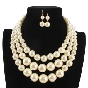 Classic White Pearl Jewelry Sets Necklace Earrings Bridal Pearl Sets Women Party Jewelry Wedding Jewlery Christmas Gift