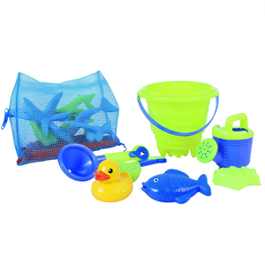 Kids <b>Beach</b> Sand Toy Set with Bucket Watering Can Shovel Rake and Sea Animal Molds Mesh <b>Bag</b> - Product Image 2