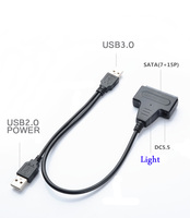 Cable Adaptador Convertidor USB3.0 Dual a SATA de 7+15 Pines y 22 Pines con Cubierta de PVC, 12 Meses de Garantía, en Existencia