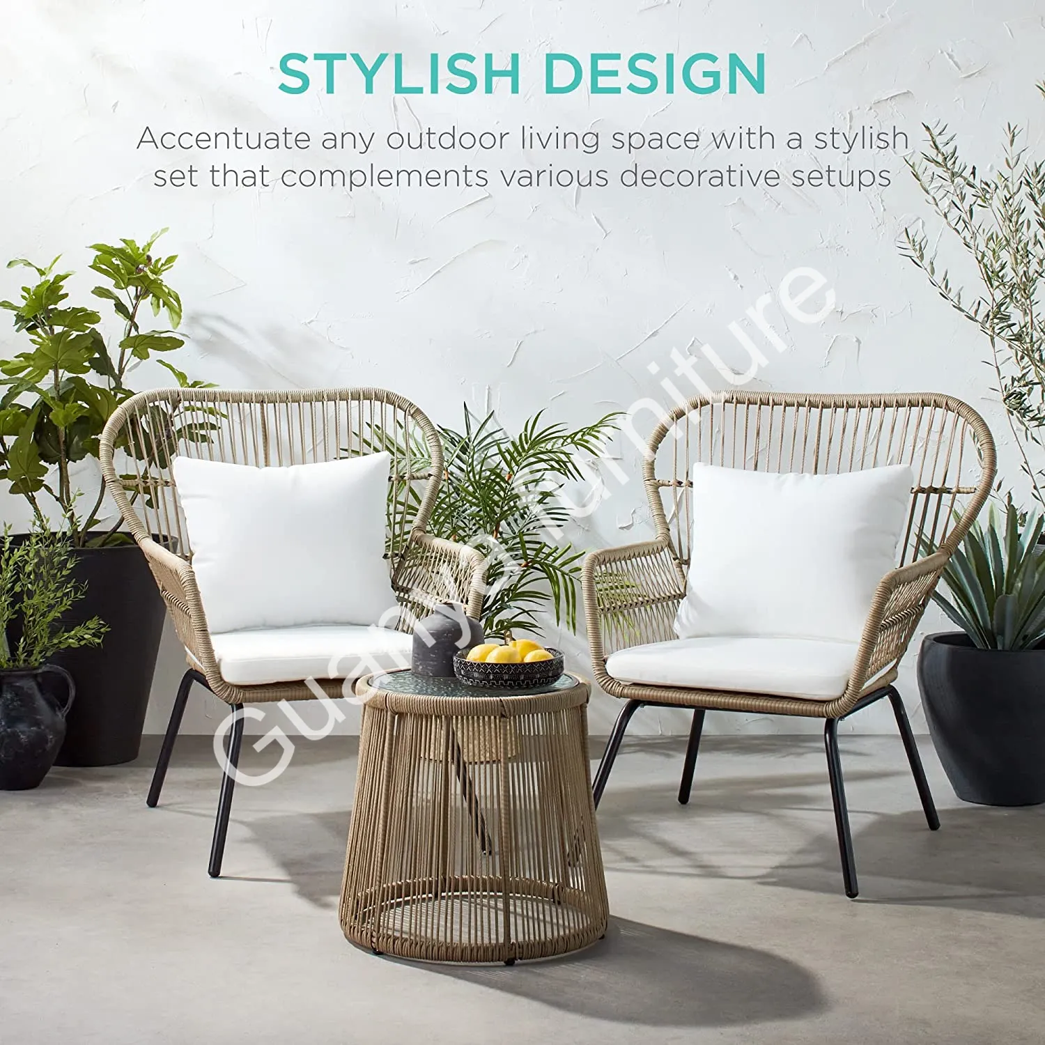 Luxury Modern Outdoor Patio Furniture Set All-Weather Wicker Furniture for Porch, Backyard Metal Outdoor Cafe Ergonomic Chairs