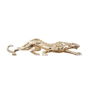 Factory Wholesale Home Decor Resin Tiger Leopard Decoration Life Size Resin Animal Gold Color Leopard Statues