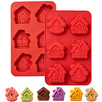 Moule à gâteau en silicone SILIKOLOVE Factory Christmas, 6 cavités, forme de maison, LFGB, platine, sans BPA, antiadhésif, facile à démouler, qualité alimentaire