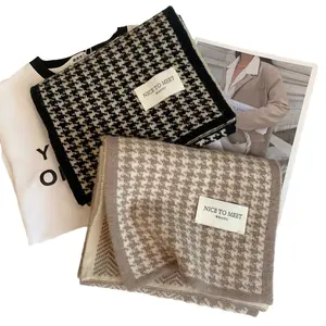 Double-Side Houndstooth thương hiệu tùy chỉnh mới đến mùa đông du lịch khăn ấm Acrylic dệt kim len pha trộn Cashmere khăn cho phụ nữ