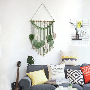 Boho Décoration Artisanale Tapisserie Tête <span class=keywords><strong>de</strong></span> <span class=keywords><strong>Lit</strong></span> Feuilles Vertes Macramé Tenture Murale Décoration Murale - Product Image 3