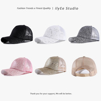 Topi Bisbol Wanita Mewah Impor, Model Jaring Musim Panas, Berpayet, 6 Panel, Dapat Disesuaikan, Model Hard-Top, Deep-Crown, Gaya Eropa Amerika