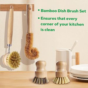 Ensemble d'outils de nettoyage de cuisine compostables en bambou, brosse à pot, éponge en coco, tampons à vaisselle - Product Image 6