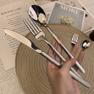 Service de Couverts de Luxe Léger avec Manche Motif Arbre, en Acier Inoxydable, Fourchette Cuillère Couteau, Finition Miroir, pour Restaurant - Product Image 1