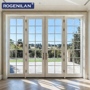 Portes patio françaises minimalistes Rogenilan, étanches, à double vitrage Low-E, en aluminium et verre, avec grille. - Product Image 1