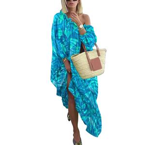 Abito Casual da donna a maniche lunghe con spalle scoperte a sublimazione stampa in <span class=keywords><strong>Chiffon</strong></span> con tracolla obliqua - Product Image 5