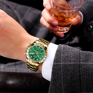 NANKIN Men's Automatic Mechanical <b>Watch</b> Yellow Gold <b>Case</b> 40mm Green Dial Chronograph Sapphire Crystal Luxury Fashion - Product Image 3