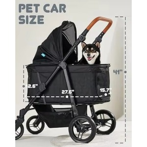 Poussette pour animaux de compagnie, échantillon gratuit, pour chiens jusqu'à 66 lbs, poignée réglable, capote 180°, 4 roues pour chiens et chats de taille moyenne/grande - Product Image 4