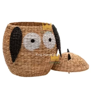Panier de rangement en jacinthe d'eau tissé à la main en forme de hibou - Panier décoratif multifonctionnel pour salon, chambre et salle de bain - Product Image 2