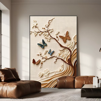 Peinture murale en porcelaine cristalline à texture 3D moderne de luxe, motif papillon et feuille dorée, pour la maison, l'hôtel, l'entrée verticale, le couloir