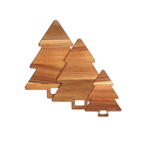Acacia Wood Christmas Tree Cutting Board Set 3-Piece For Fruit Vegetable Bread Snack <b>Home</b> Use - Product Image 1