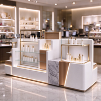Comptoir d'exposition cosmétique modulaire à plusieurs niveaux, éclairage LED, peinture blanche, pour boutique de cosmétiques