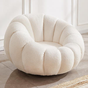 Fauteuil Tatami Moderne de Luxe Blanc pour Chambre et Balcon, Design Citrouille en Laine d'Agneau, Rembourrage en Mousse, Revêtement en Tissu - Product Image 1