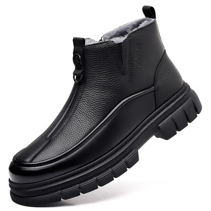 Bottes de neige en cuir imperméables pour hommes, doublées de polaire, à semelle épaisse, antidérapantes, chaussures décontractées pour pères d'âge moyen et âgés - Product Image 5