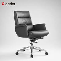 Chaise de bureau exécutive en cuir, ergonomique, pivotante, réglable, à dossier moyen, avec base en forme d'avion, pour professionnels et cadres