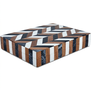 Top Quality Modern Rectangular Wood & Resin Inlay Storage Box with Geometric Pattern for Living Room Decorative Use - Product Image 1