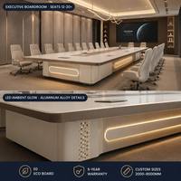 Table de Conférence de Luxe avec Panneau E0, Éclairage LED Intégré, Multiprise Intégrée, Plateau en Aluminium de 50 mm, Grande Table de Réunion, Taille Personnalisée OEM