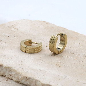 Huggie Earrings Titanium Steel Frosted Double Groove Round Geometric Women's Everyday Wear - Product Image 4