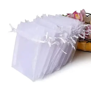 10x12cm blanc organza bijoux cadeau sac blanc faveur de mariage pochette sac avec cordon de serrage pour noël