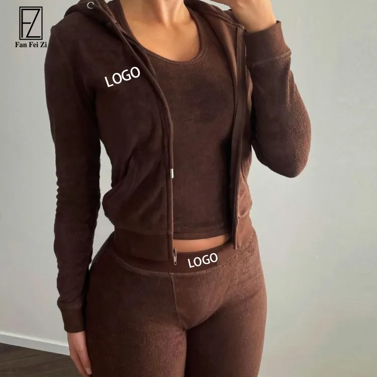 2024 Streetwear Borduurlogo Effen Kleur Badstof Bodysuit Hoodie Strakke Broek 2 Delige Jogging Trainingspakken Set Voor Vrouw