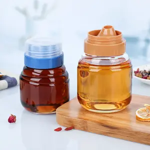 用于烹饪橄榄油和大豆的便携式可回收玻璃罐，带双密封喷口盖的玻璃蜂蜜罐