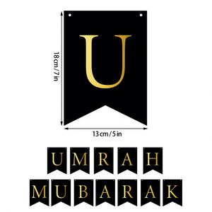 Fournitures de fête islamiques musulmanes pour le Ramadan, guirlandes suspendues en papier doré noir, bannière Hajj, Umrah Mubarak - Product Image 3