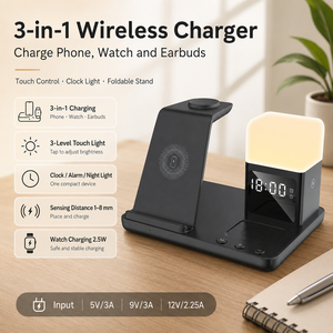 แท่น<span class=keywords><strong>ชาร์จ</strong></span>ไร้สาย<span class=keywords><strong>แบ</strong></span>บ 3 in 1 รุ่น OEM พร้อมนาฬิกาดิจิตอล ไฟกลางคืน และนาฬิกาปลุก สำหรับ <span class=keywords><strong>iPhone</strong></span> 17 และ Samsung Watch - Product Image 4