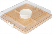 Plateau de service et assiette en bambou moderne jetable, plateau à charcuterie carré, couvercle hermétique anti-fuite (5 compartiments), cadeau de fête