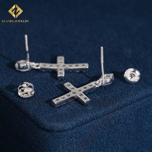 Hot Sale Style Cross <b>Earrings</b> Round Lab Grown Diamond Hip Hop <b>Earrings</b> 925 <b>Silver</b> Setting Round <b>Stud</b> Screw Back Men - Product Image 5