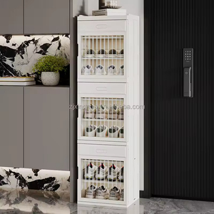 6 Tier gấp rõ ràng có thể gập lại chống bụi PP + HIPS giá Stackable Giày trường hợp lưu trữ Organizer container Box với biểu tượng tùy chỉnh - Product Image 1